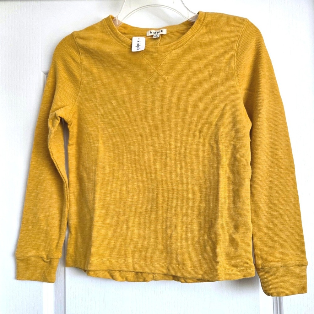 Kidpik Kids Mustard Yellow Waffle Knit Thermal Long Sleeve Top Size 10 NWT